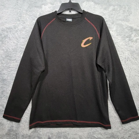 NBA Waffle Shirt Men Medium Black Cleveland Cavaliers CAVS Long Sleeve Polyester Cover