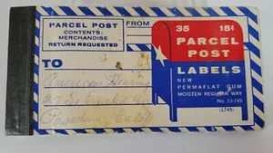 Vintage Parcel Post Permaflat Gum Labels 5 in Booklet Used - Sheets left - Picture 1 of 4