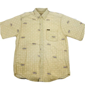 Woolrich Mens Sz M Bass Fish Print Button Front Short Sleeve Shirt Cotton U7 - Picture 1 of 8