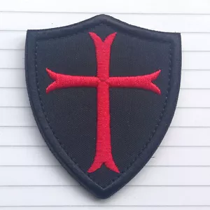 Knights Templar Shield Cross Embroidered Hook Loop Patches Army Tactical Badge - Picture 1 of 2