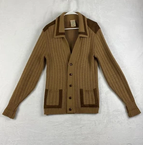 Vintage St Michael Cardigan Sweater Size 48 EUR Brown Button Wool Suede Sweater - Picture 1 of 13