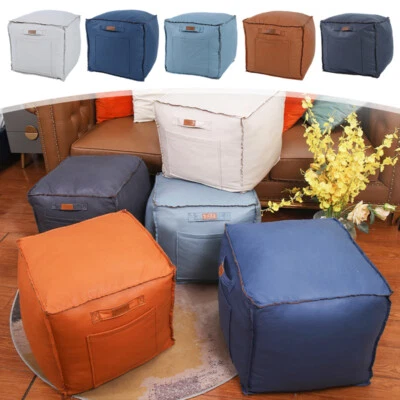 Square Leathaire Footstool Pouffe Pouf DIY Ottoman Home Storage Waterproof 45cm - Image 1 of 4