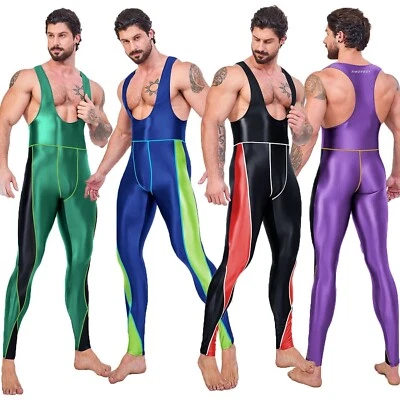 AMORESY Men's Tracksuits Jumpsuits Shiny Cycling Sports Tights Overalls Suits - Image 1 of 4