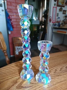SD Simon Designs Candlestick Holder Faceted Crystal Prism Rainbows Set Of 2  - Picture 1 of 7