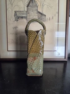 Vintage Studiokeramik Vase mit Henkel - signiert MAM 13" hoch rustikal grün braun - Bild 1 von 9