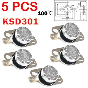 5pcs KSD301 Temperature Switch Control Sensor Thermal Fuse Thermostat 100℃ 212°F - Picture 1 of 10