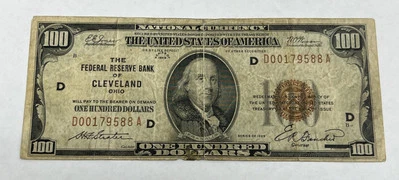 1929 $100 National Currency The Federal Reserve Bank Of Cleveland Ohio - Image 1 of 4