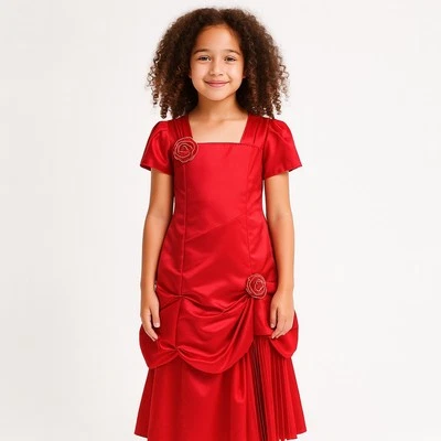 NWOT VTG Formal Red Flower Girl Dress Ruched Rosettes Pageant Girls Size 14 - Image 1 of 4