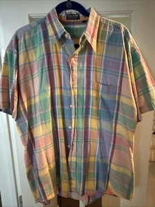Vintage 80's SUMMER PLAID button up SHORT SLEEVE collar MADRAS shirt, super soft - Picture 1 of 8