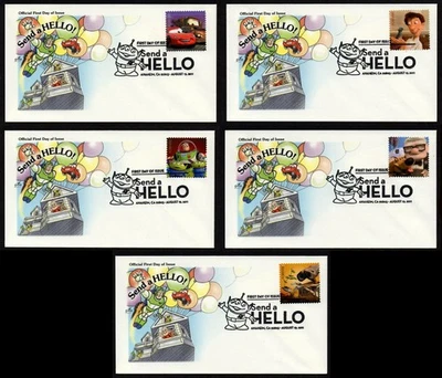 USA, SCOTT # 4553-4557, ARTCRAFT FDC COVERS SET SEND A HELLO, DISNEY PIXAR 2011 - Image 1 of 4