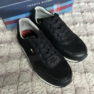 Tommy Hilfiger Niña Negro Con Un Pop De Brillo Tenis Talla 1 Foto 1 de 4