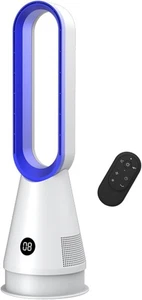 Blue Bladeless Tower Fan 8-Speed LED Display Quiet Cooling 9H Timer 32dB Modern - Picture 1 of 12