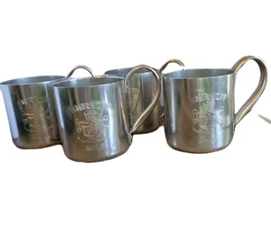Vintage Smirnoff Moscow Mule Set Of 4 Copper Handled Aluminum Mugs Hong Kong - Picture 1 of 9