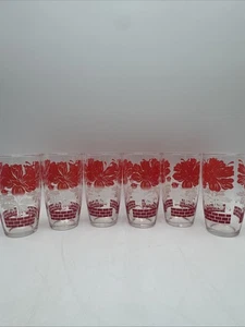 1950’s Vintage MCM "Red Morning Glory" Drinking Glasses - Picture 1 of 9