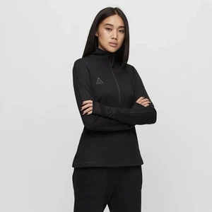 Top Nike donna ACG manica lunga misto lana termica mezza zip nero taglia media - Foto 1 di 14