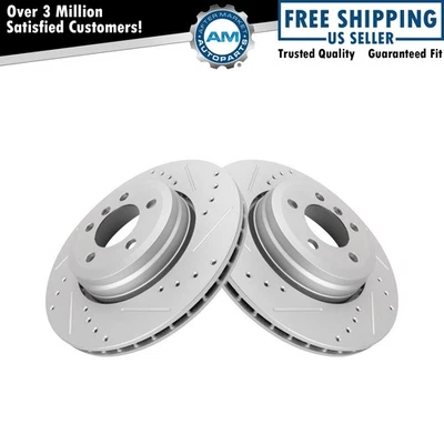 Par de rotores de freno de disco ranurados perforados de rendimiento trasero recubiertos en G para BMW 745i Foto 1 de 4