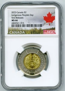 2023 $2 CANADA NGC MS66 INDIGENOUS PEOPLES DAY TOONIE TWO DOLLAR FIRST RELEASES - Picture 1 of 2