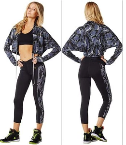 ZUMBA 2pc.Set! CAPRI Leggings Dance Pants +Jacket BOTHwZumba Signature Gold Logo - Picture 1 of 10