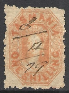 TASMANIA SCOTT 34 USED FINE - 1864 1sh VERMILION ISSUE CV $75.00 - Picture 1 of 2