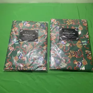 Elrene Holiday Print Tablecloths (2) Oblong 52x102 And 52x52 Square Flannel Back - Picture 1 of 5