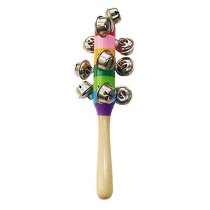 Jingle Bell Stick Wooden Rattles Sleigh Bell Stick Handle Bell Stick - Picture 1 of 12