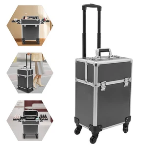 Valigetta treno trucco rotante trolley cosmetico trucco viaggio organizer trucco nero - Foto 1 di 24