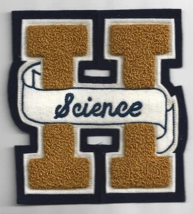 PARCHE DE CIENCIA "H" BORDADO DE COLECCIÓN ~ PARCHE DE LETTERMAN DE ESCUELA SECUNDARIA - 4,25 X 4,75" - Imagen 1 de 2