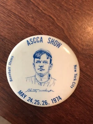 Prendedor promocional de exhibición de tarjetas de béisbol ASCCA 1974 Christy Mathewson ¡RARO BONITO! Foto 1 de 2