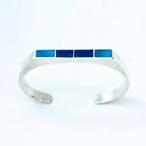 Turquoise & Sterling Silver Inlay Navajo Style Cuff Bracelet - Picture 1 of 9