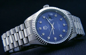 Herrenuhr LEONARDO CAVADINI Edelstahl blaues Zifferblatt Zirkonia Lupe CV-332J - Picture 1 of 2