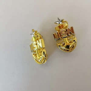 1Pair USN Master Chief Petty Officer Hat Collar Badge Pin insignia-2 - Picture 1 of 5