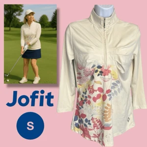 Jofit Top Women Small Cream Half Zip Floral Print Long Sleeve Outdoor Activewear - Picture 1 of 10