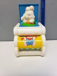 Vintage 1036 Fisher Price 1989 Bunny Rabbit Jack In The Box Chime Toy White Blue - Picture 1 of 15