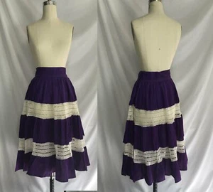 Vintage 60s 70s | Purple Boho Hippie Prairie Festival Cotton Woodstock Skirt | S - Picture 1 of 4