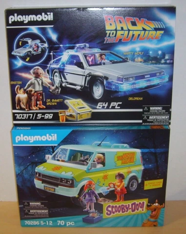 Playmobile Scooby-Doo Mystery Machine & Back To The Future Delorean W/Figure NEW Cover
