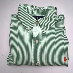 Ralph Lauren Custom Fit grün/weiß Streifen orange Logo Button Down Hemd Large - Bild 1 von 12