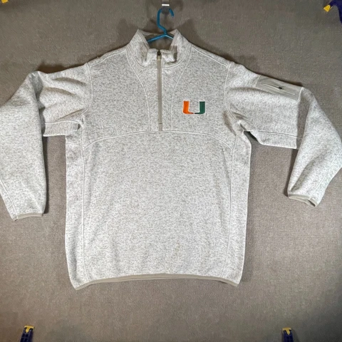 Miami Hurricanes Men's Size XL Tan Antigua Fortune Healther Sweater 1/4 Zip Cover