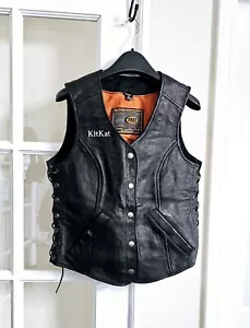 Harley Davidson Type Womens Leather Vest Motorcycle Biker Club Classic Soft - Picture 1 of 8