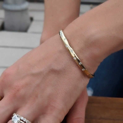 2Ct Lab Created Diamond Stackable Women Bangles Bracelet 14K Yellow Gold Finish - Image 1 of 4