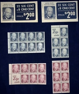  2 BK119 Eisenhower 6c 1393b/1278b Jefferson 1c Bklt 1970 + 2 Panes of 13 8c/ 6c - Picture 1 of 2