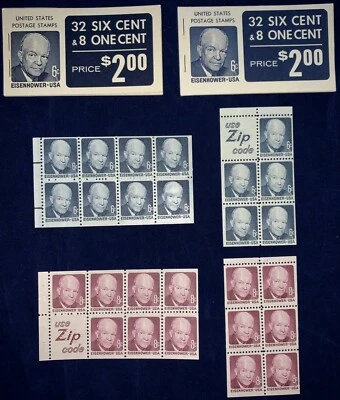  2 BK119 Eisenhower 6c 1393b/1278b Jefferson 1c Bklt 1970 + 2 Panes of 13 8c/ 6c - Image 1 of 2