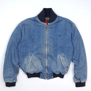 Polo Country Ralph Lauren Denim Jacket Small Men Made USA Vintage Bomber Lined - Picture 1 of 24