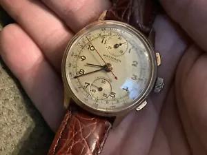 Wakmann mens chronograph wind up watch rare over under style runs need work nice - Picture 1 of 9