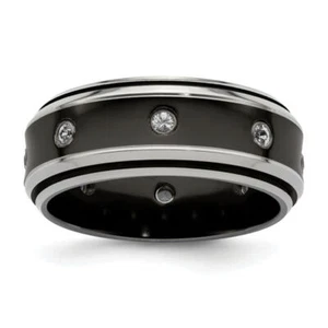Edward Mirell Black Titanium White Sapphire 925 Sterling Silver 9mm Wedding Ring - Picture 1 of 21