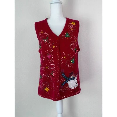 Kim Roger Mujer Mediano Vintage Navidad Bordado Feo Suéter Chaleco Foto 1 de 4