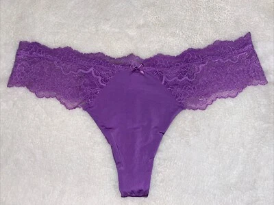Victoria's Secret Panties Thong Panty Dream Angels Purple Lace Trim Medium M NWT - Image 1 of 4