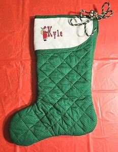 Vtg Handmade Cross-Stitch Christmas Stocking "Kyle" Santa Claus Never Used - Picture 1 of 15