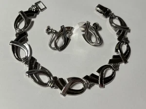 Vintage Sterling Silver 7" Bracelet  and Screw Back Earrings Set - Bild 1 von 6