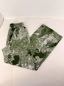 IMAN Global Chic Runway Pull-On Palazzo Pants Wide Leg Green & White Paisley EUC - Picture 1 of 7