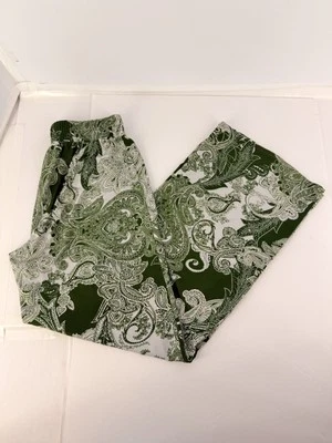IMAN Global Chic взлетно-посадочной полосы Pull-On Palazzo брюки широкие ноги зеленый и белый пейсли б/у в отличном состоянии - Изображение 1 из 4
